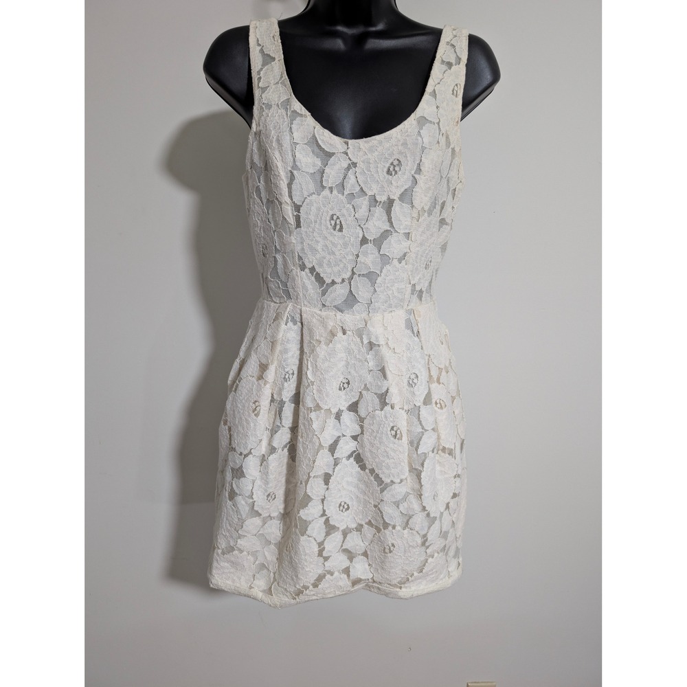 One Clothing Cream Floral Lace Sleeveless Tank Mini Dress Lined A Line Small